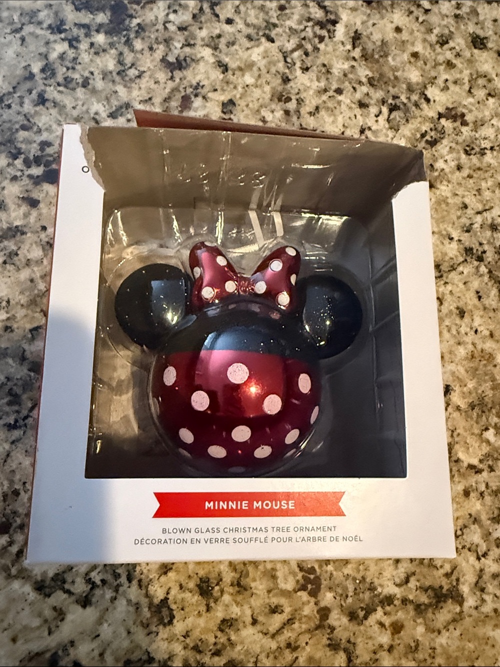 Disney Minnie Mouse Red and White Polka Dot Glass Ornament
